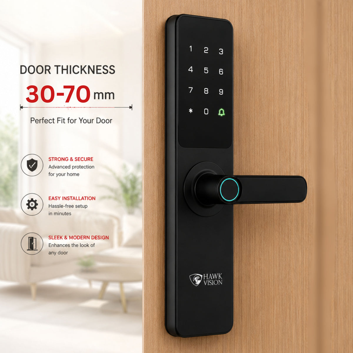 Hawk Vision HV-SDL-F23 Smart Door Lock with Fingerprint, Card, Password, Key & HawkSmart App Access