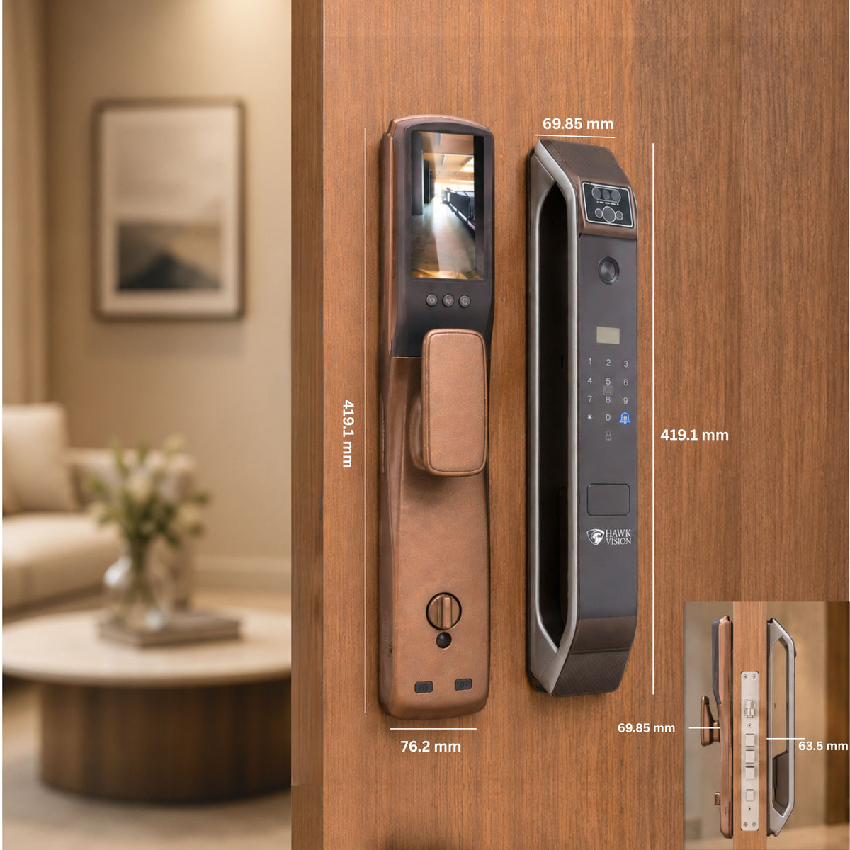 HV-SDL-F70-M Smart Door Lock with Palm, Face, Fingerprint, Card, Password, Key & HawkSmart App Access