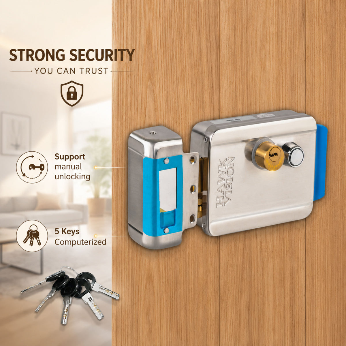 HV-DL-204 ELECTRIC DOOR LOCK WITH 5 KEYS