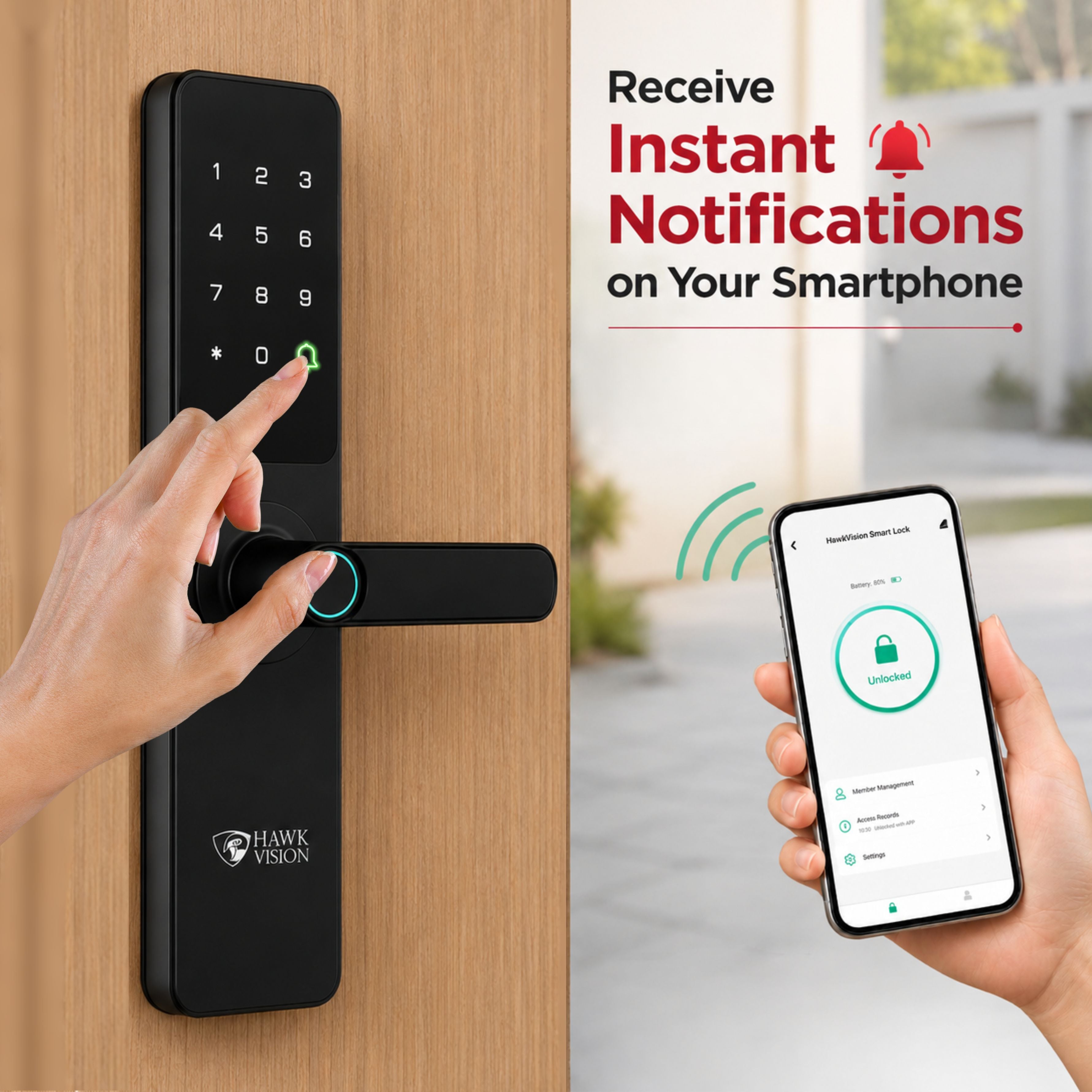 Hawk Vision HV-SDL-F23 Smart Door Lock with Fingerprint, Card, Password, Key & HawkSmart App Access