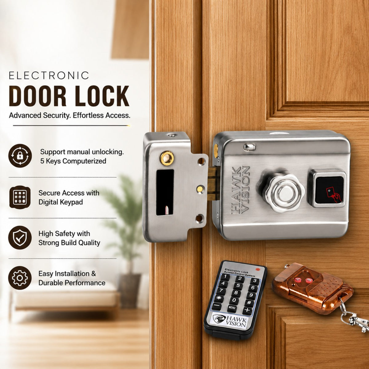 HV-DL-205M-R Intelligent Electronic Door Lock with RFID & Remote Access | Hawk Vision