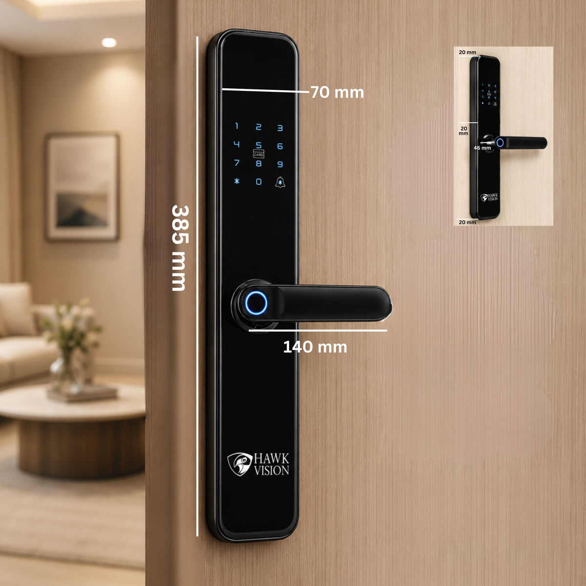 Hawk Vision HV-SDL-F52-A Smart Door Lock with Fingerprint, Card, Password, Key & HawkSmart App Access