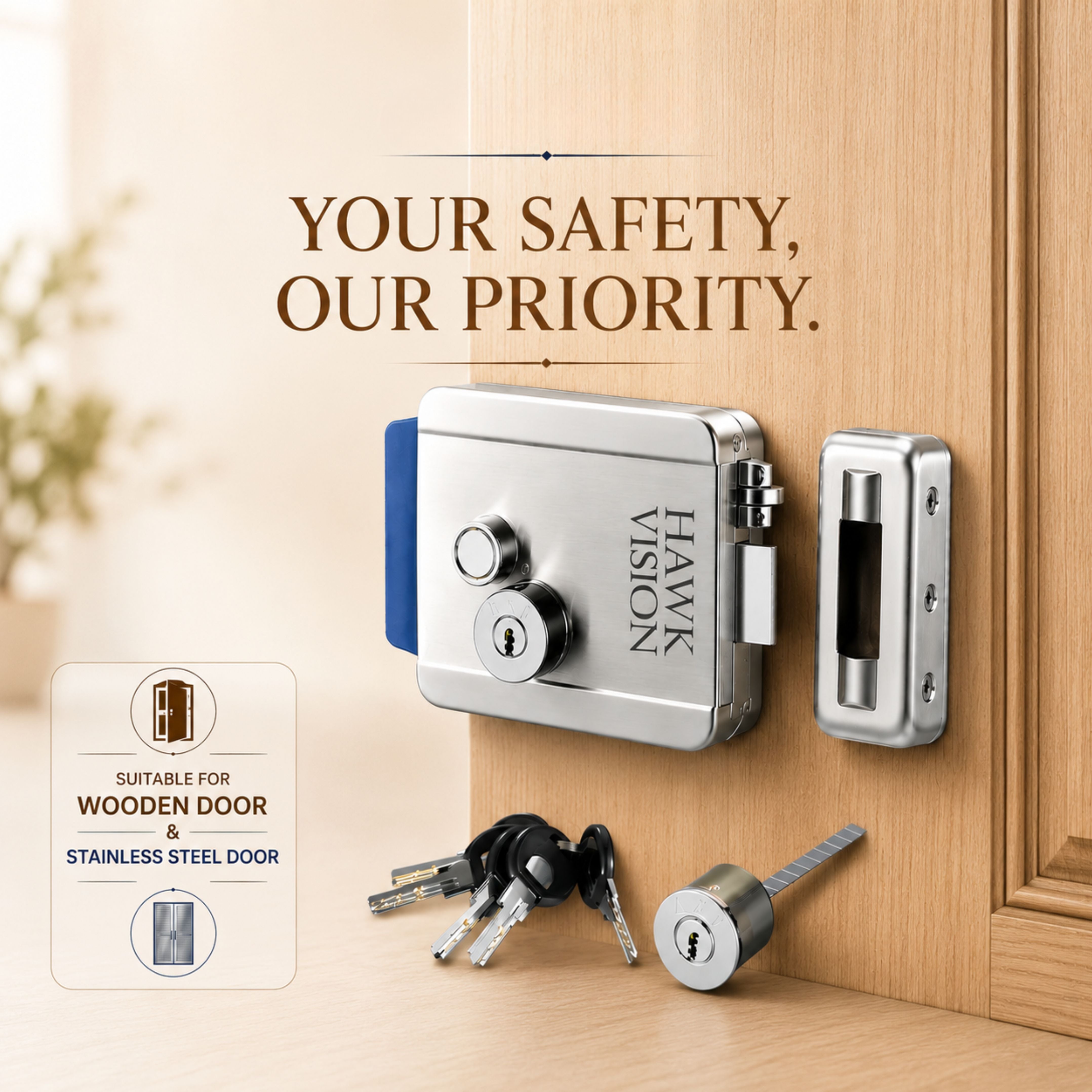 HV-DL-202 STAINLESS STEEL ELECTRONIC LOCK WITH 5 KEYS
