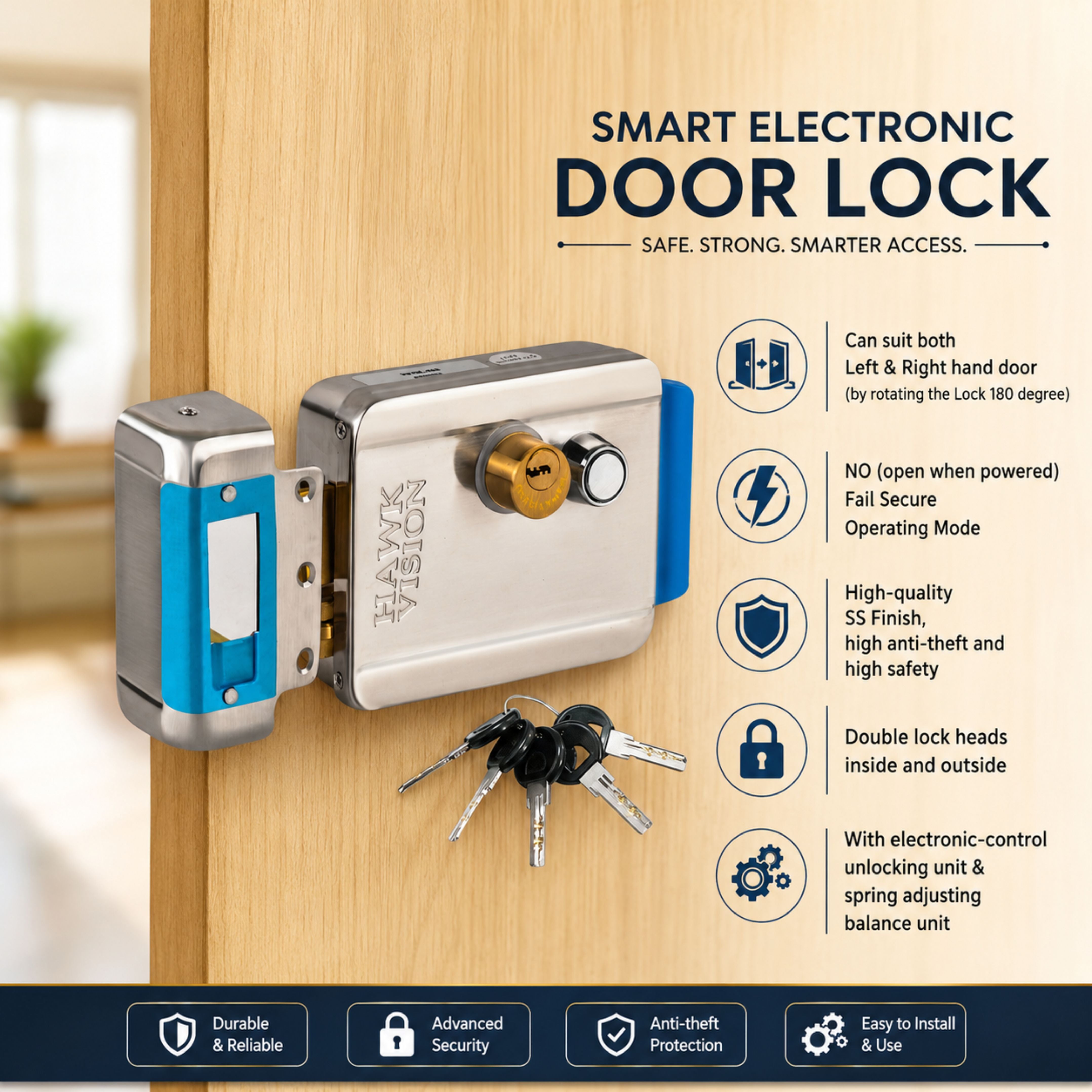HV-DL-204 ELECTRIC DOOR LOCK WITH 5 KEYS