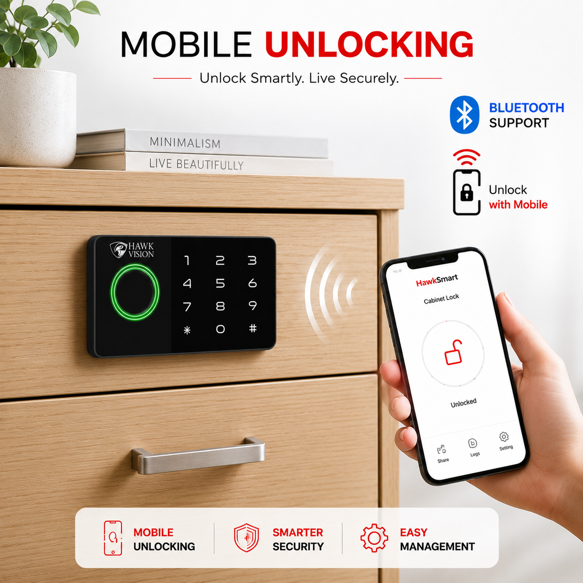 HV-SDL-CL-05 Smart Cabinet Lock with Fingerprint, Password & HawkSmart App Access