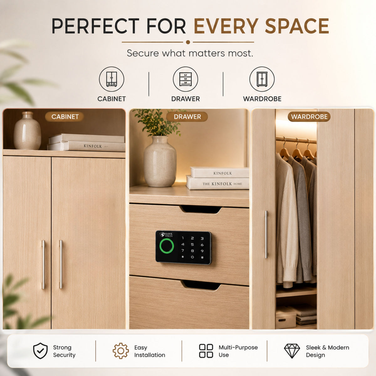 HV-SDL-CL-05 Smart Cabinet Lock with Fingerprint, Password & HawkSmart App Access
