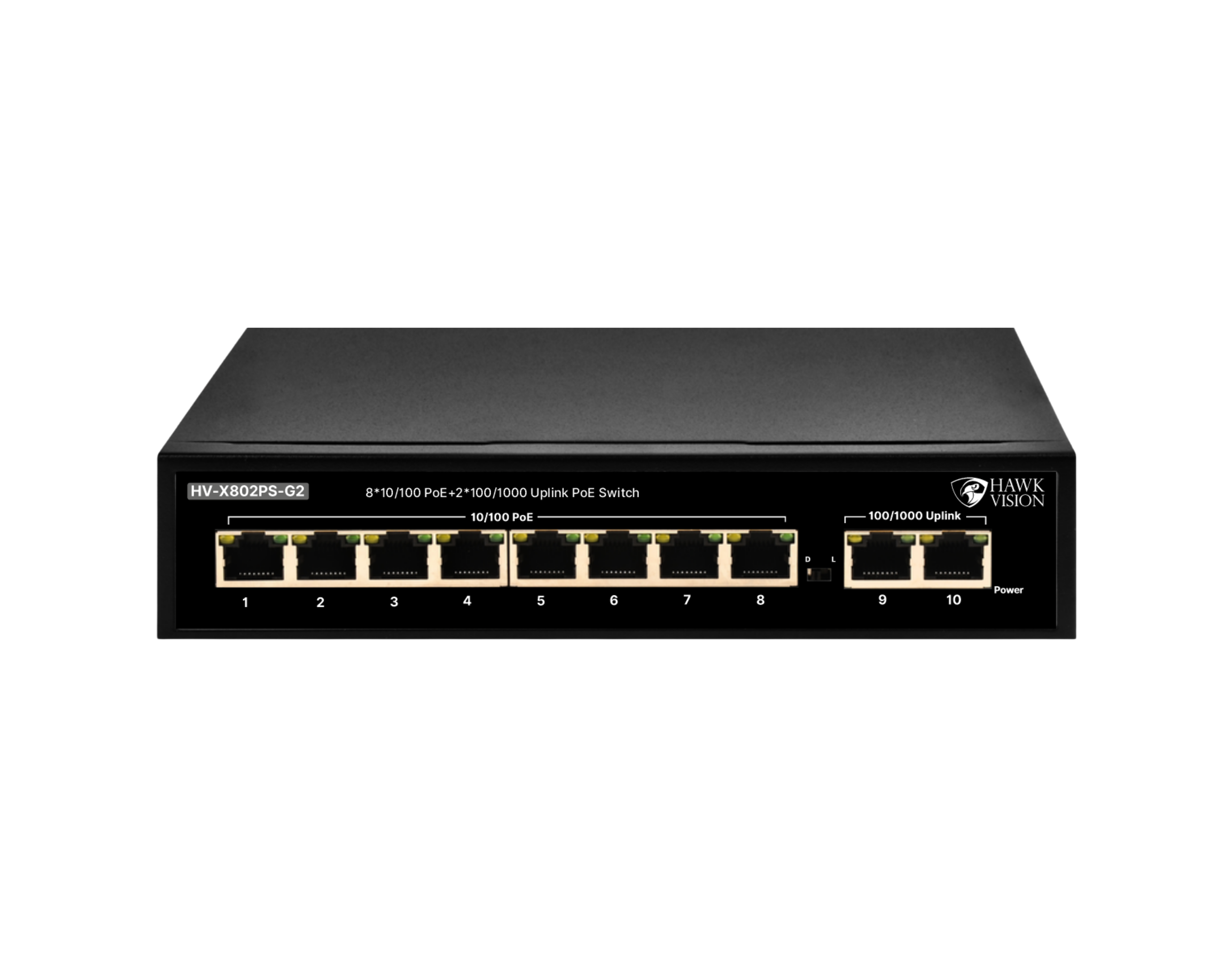Hawk Vision HV-X802PS-G2 8 Port PoE Switch with 2 Gigabit Uplink Ports – 120W PoE Budget