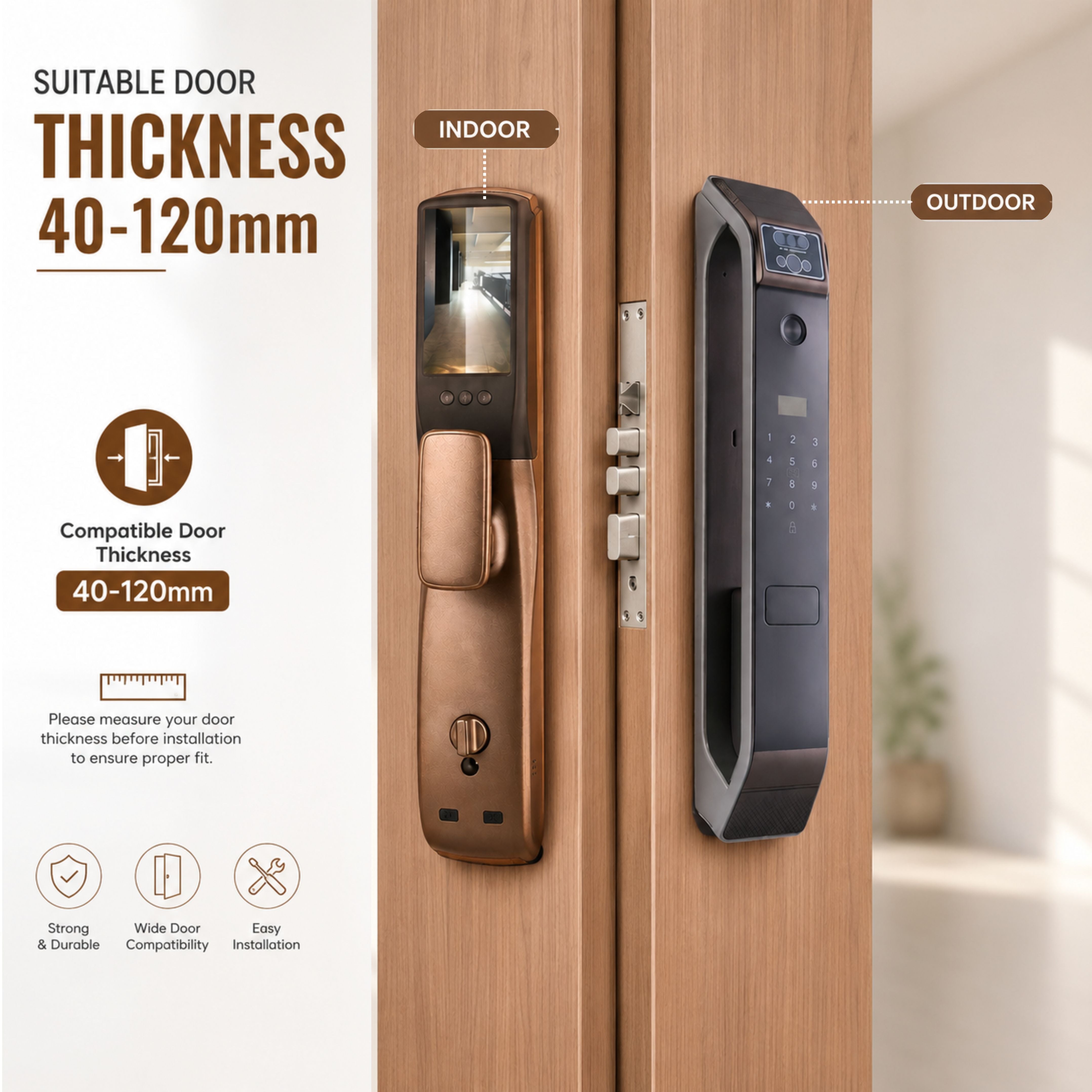 HV-SDL-F70-M Smart Door Lock with Palm, Face, Fingerprint, Card, Password, Key & HawkSmart App Access