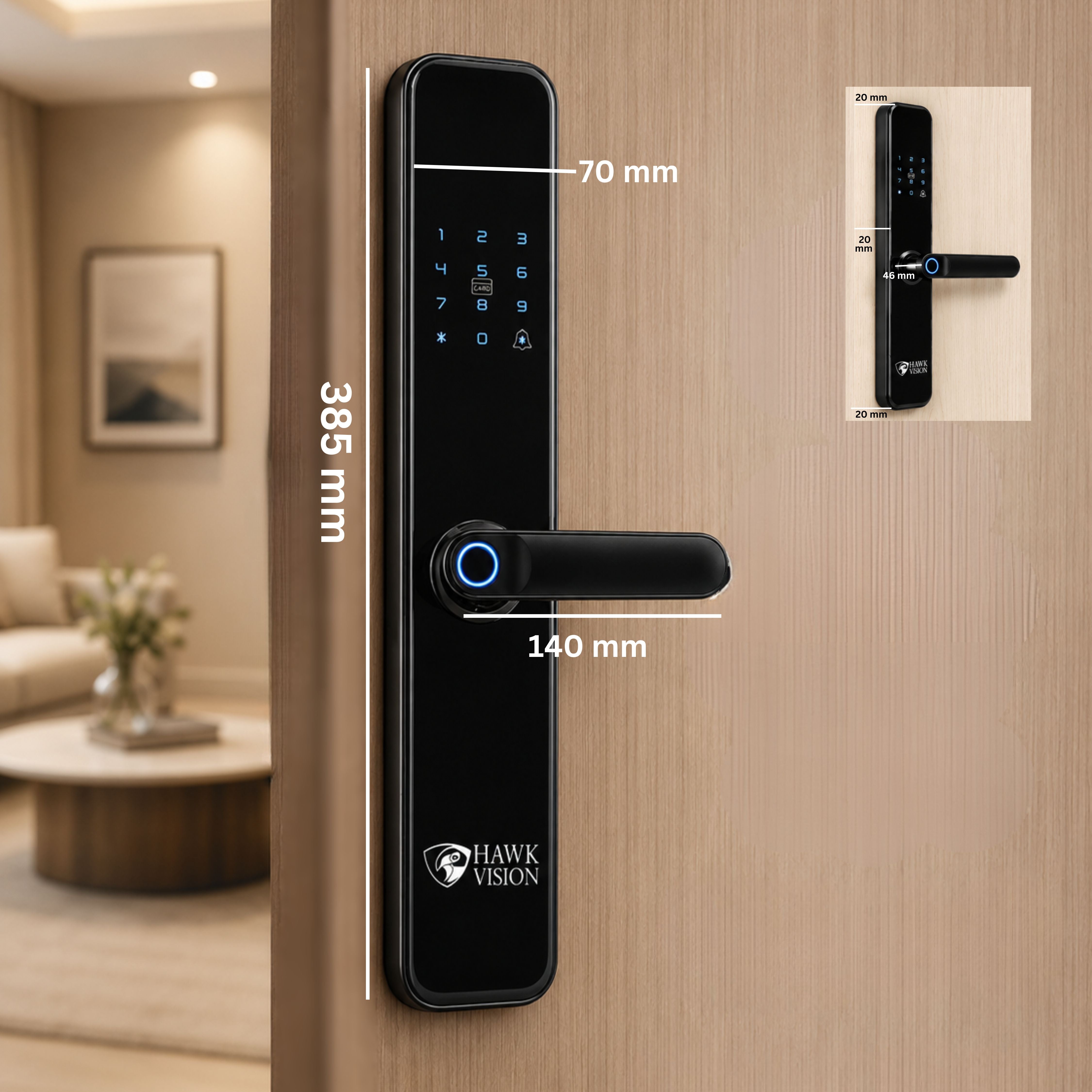 Hawk Vision HV-SDL-F52-A Smart Door Lock with Fingerprint, Card, Password, Key & HawkSmart App Access