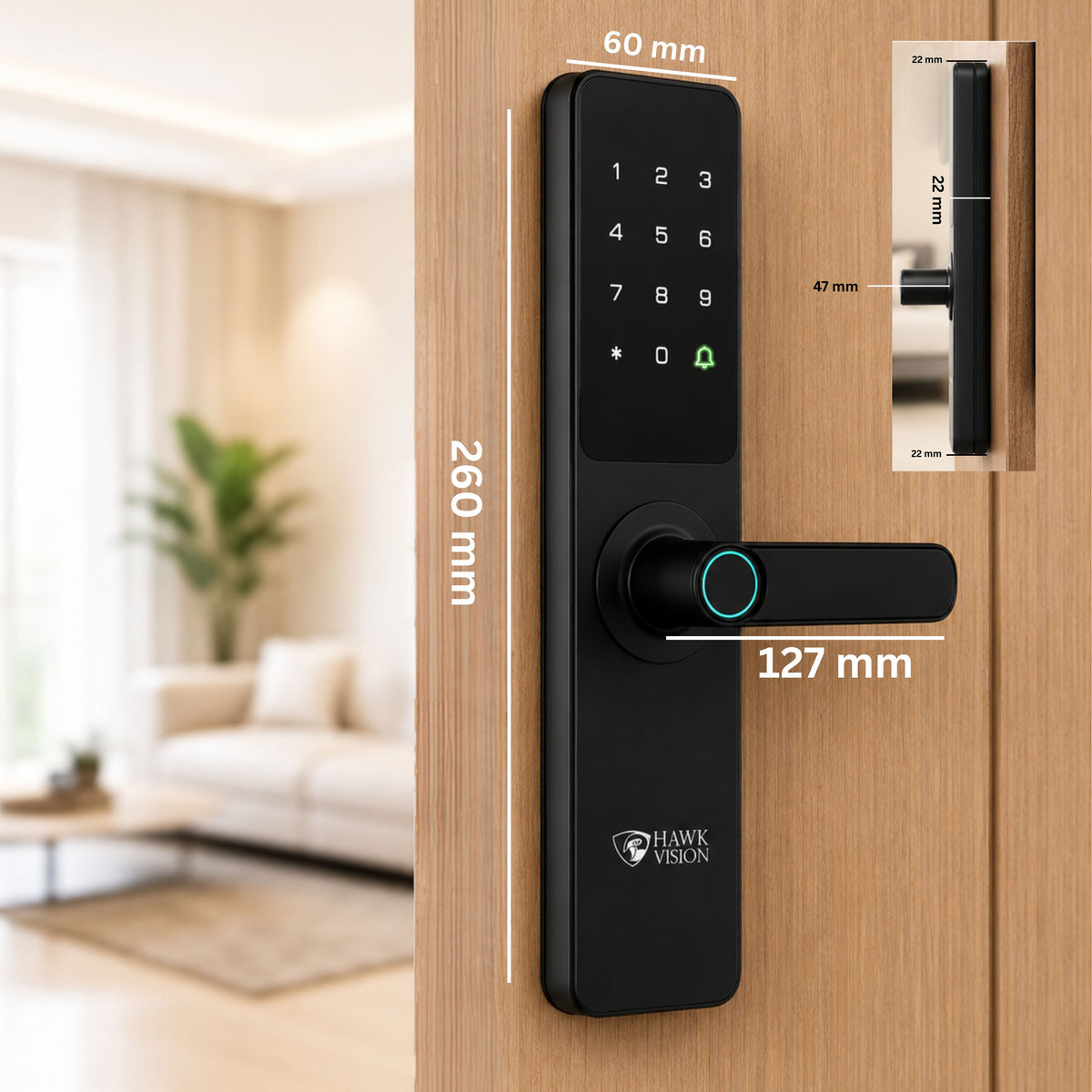 Hawk Vision HV-SDL-F23 Smart Door Lock with Fingerprint, Card, Password, Key & HawkSmart App Access