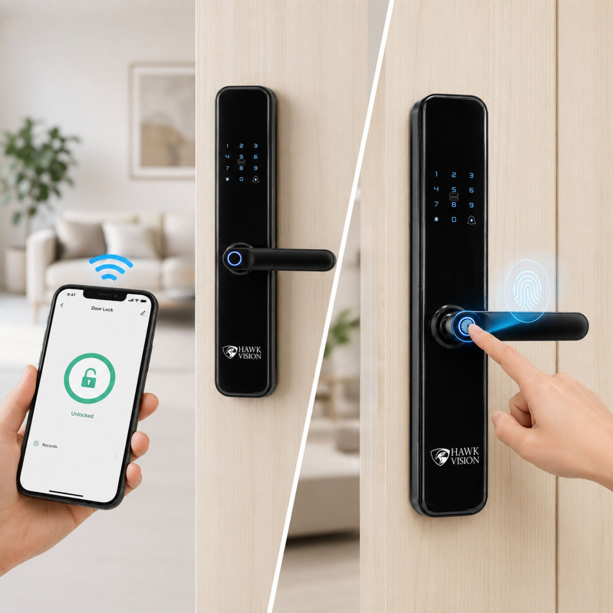 Hawk Vision HV-SDL-F52-A Smart Door Lock with Fingerprint, Card, Password, Key & HawkSmart App Access