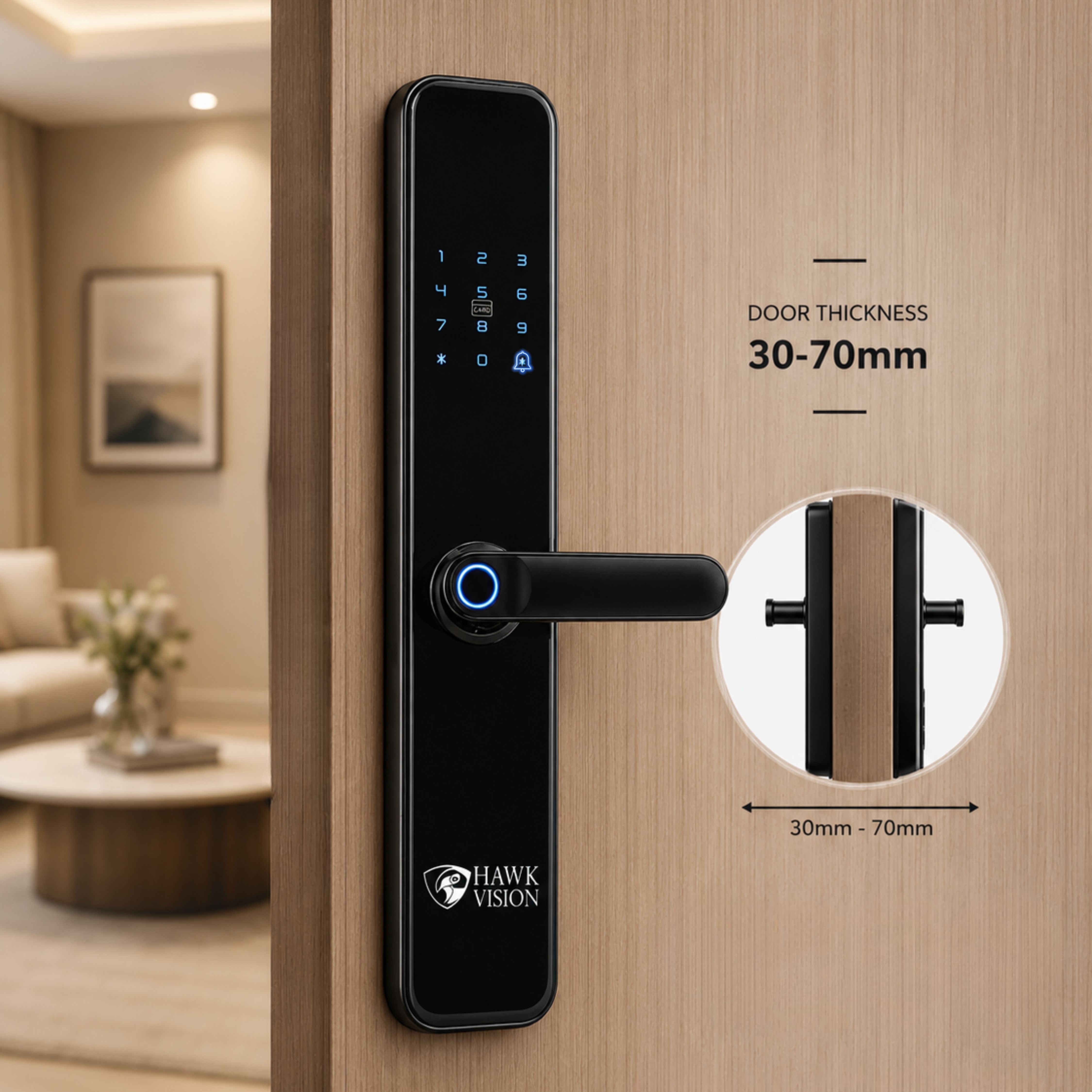 Hawk Vision HV-SDL-F52-A Smart Door Lock with Fingerprint, Card, Password, Key & HawkSmart App Access