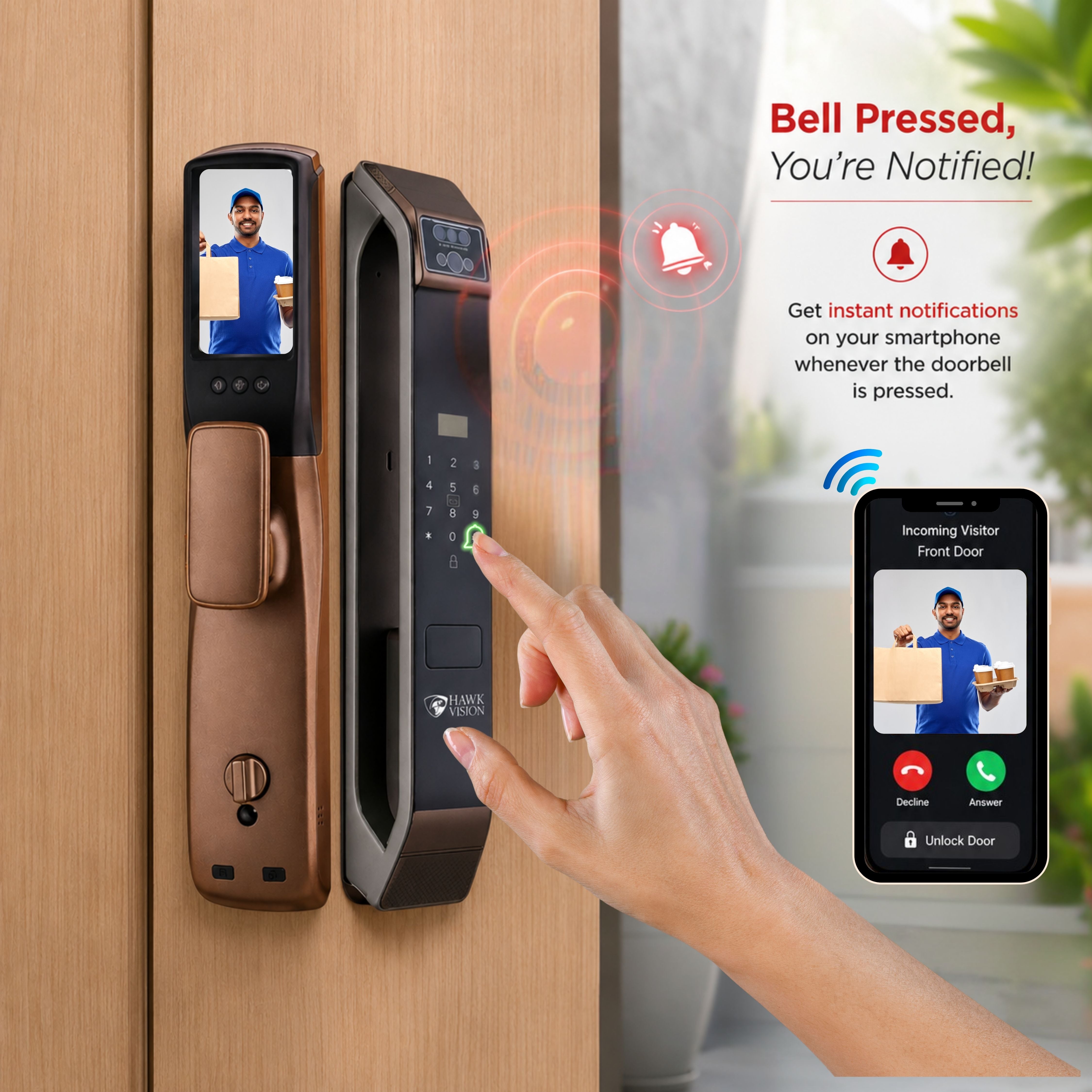 HV-SDL-F70-M Smart Door Lock with Palm, Face, Fingerprint, Card, Password, Key & HawkSmart App Access