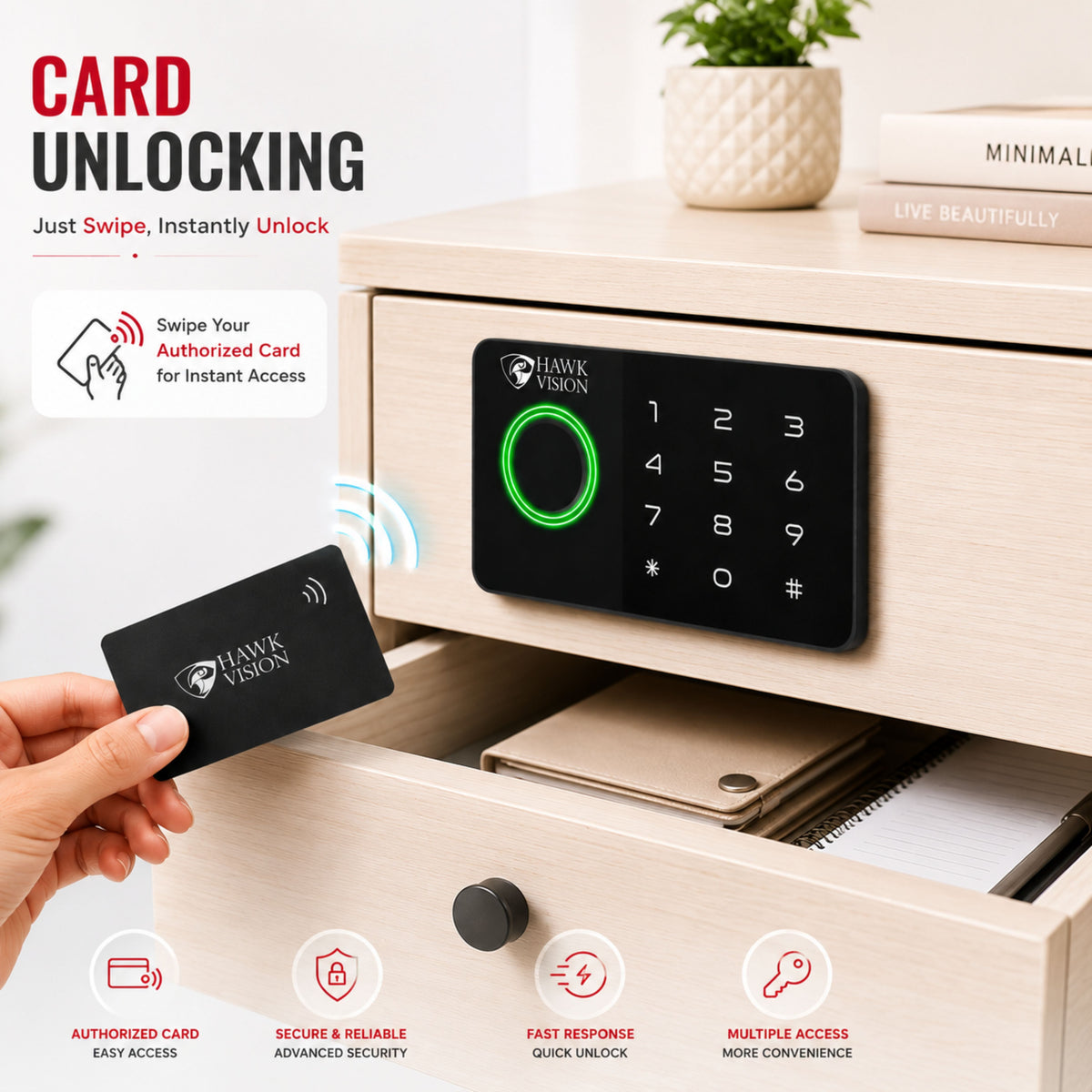HV-SDL-CL-05 Smart Cabinet Lock with Fingerprint, Password & HawkSmart App Access