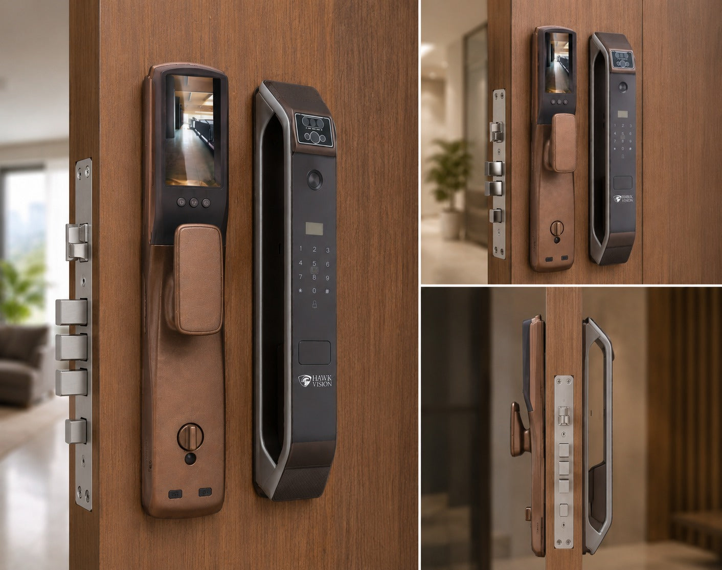 HV-SDL-F70-M Smart Door Lock with Palm, Face, Fingerprint, Card, Password, Key & HawkSmart App Access